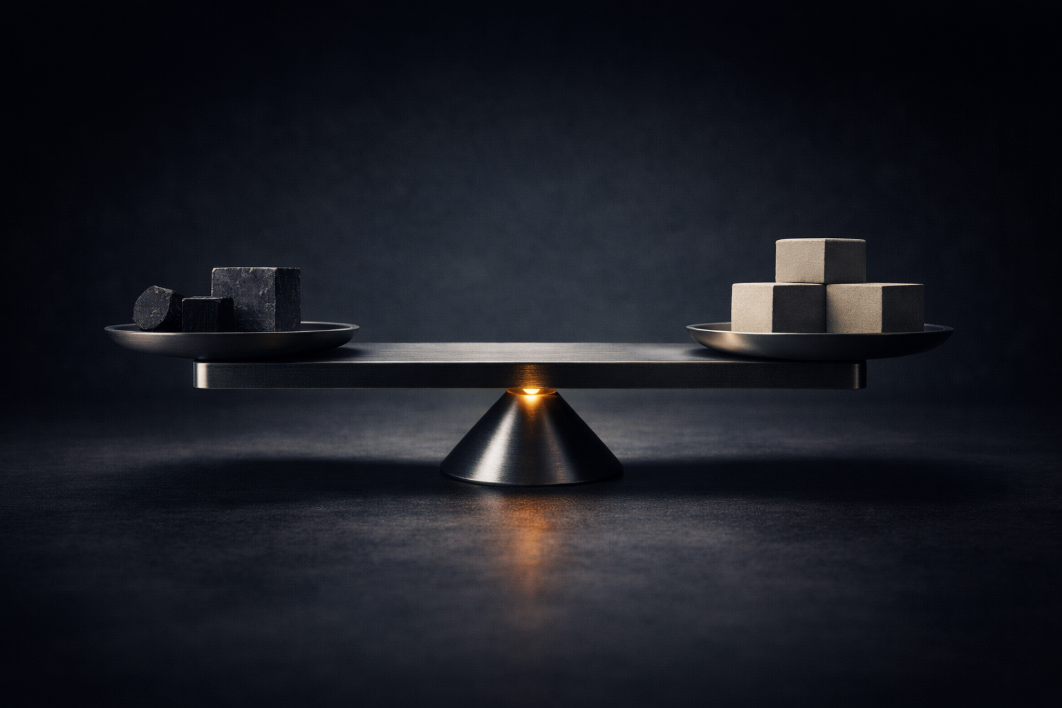 Modern balance scale showing risk and reward in tension