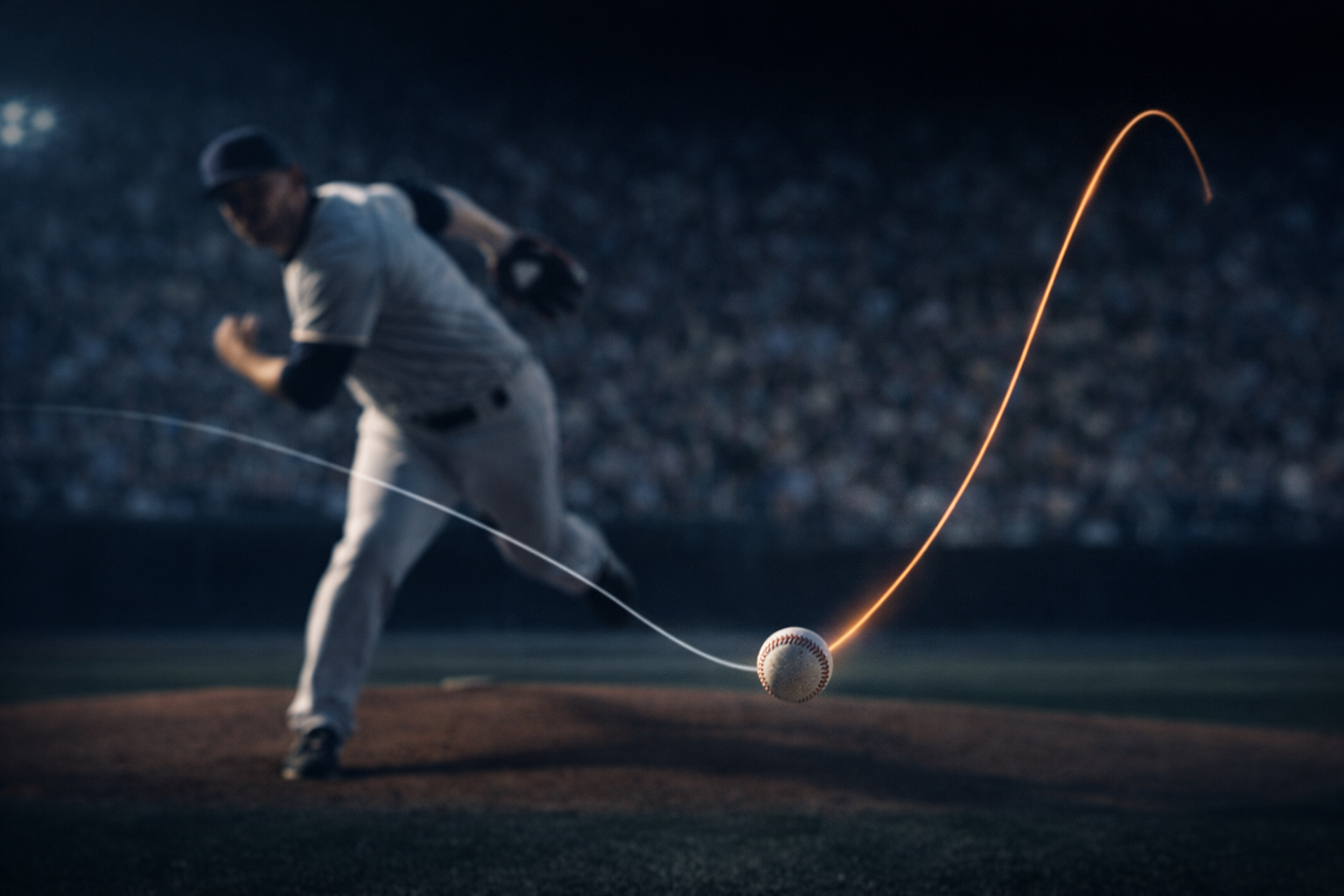 Baseball breaking late across the plate