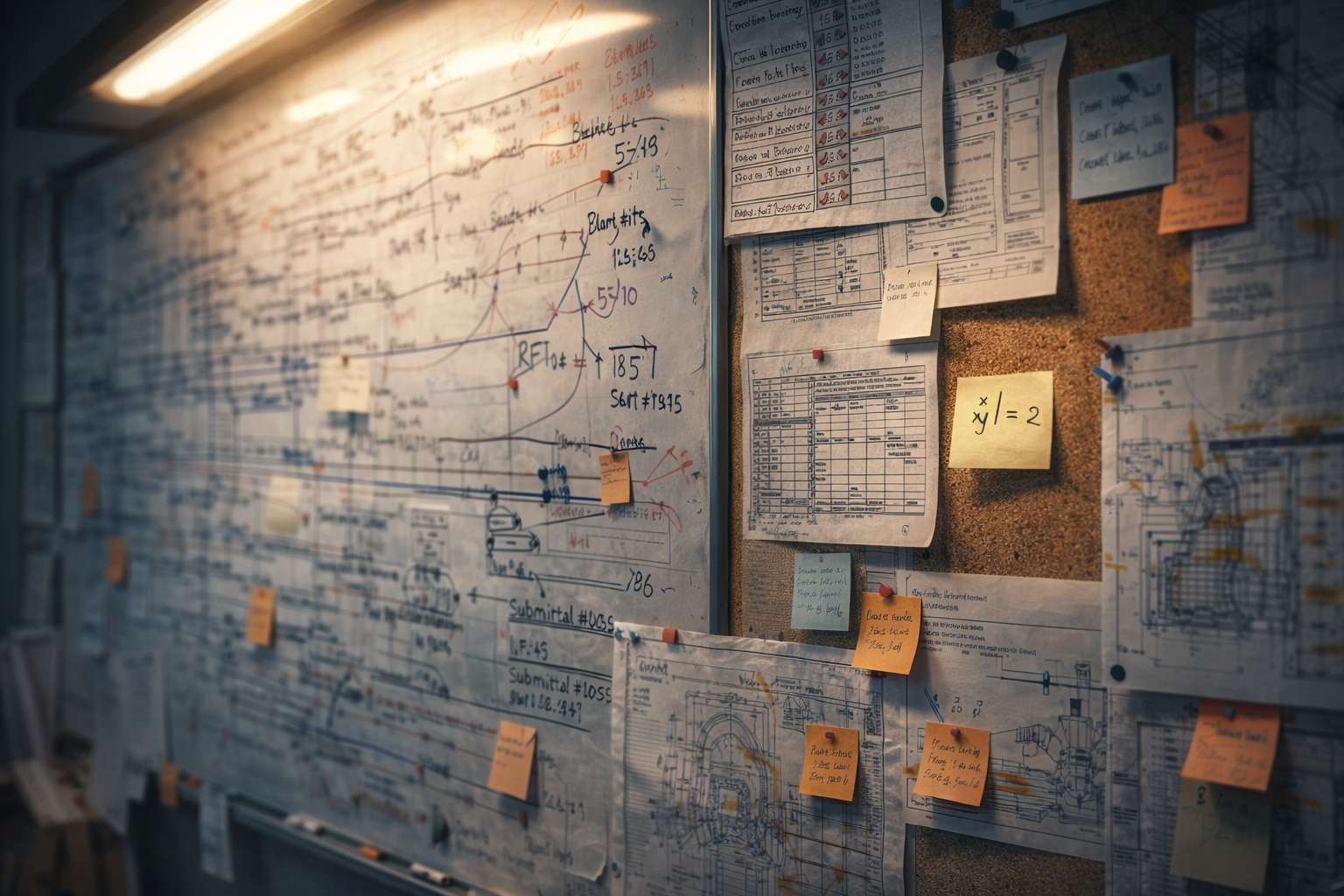 Messy construction planning wall