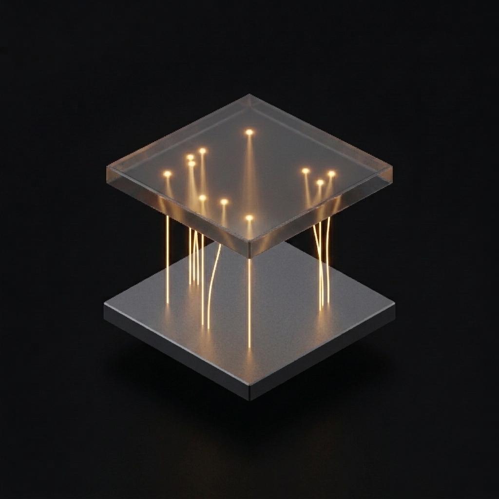 The mirror — a translucent model plane connected fact by fact to the layer beneath